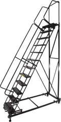 Ballymore - 173" 14 Step Ladder - Rolling Safety Ladder, 600 Lb Capacity, 140" Platform Height, 32" Base Width x 107" Base Depth, Perforated Tread - Industrial Tool & Supply