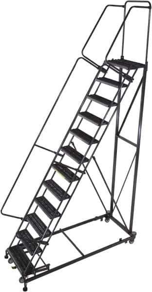 Ballymore - 153" 12 Step Ladder - Rolling Safety Ladder, 600 Lb Capacity, 120" Platform Height, 32" Base Width x 94" Base Depth, Serrated - Industrial Tool & Supply