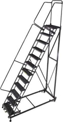 Ballymore - 163" 13 Step Ladder - Rolling Safety Ladder, 600 Lb Capacity, 130" Platform Height, 32" Base Width x 101" Base Depth, Serrated - Industrial Tool & Supply