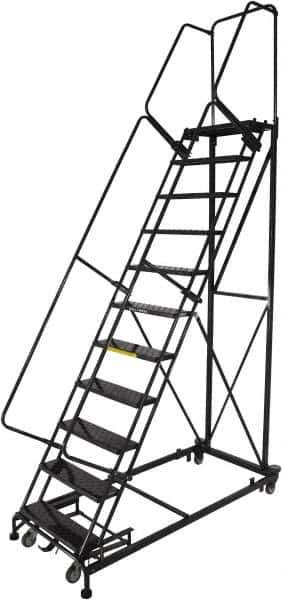 Ballymore - 143" 11 Step Ladder - Rolling Safety Ladder, 600 Lb Capacity, 110" Platform Height, 32" Base Width x 87" Base Depth, Expanded Metal Tread - Industrial Tool & Supply