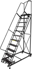 Ballymore - 143" 11 Step Ladder - Rolling Safety Ladder, 600 Lb Capacity, 110" Platform Height, 32" Base Width x 87" Base Depth, Expanded Metal Tread - Industrial Tool & Supply
