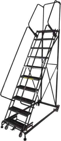 Ballymore - 133" 10 Step Ladder - Rolling Safety Ladder, 600 Lb Capacity, 100" Platform Height, 32" Base Width x 81" Base Depth, Serrated - Industrial Tool & Supply