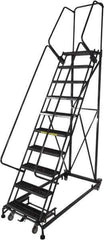 Ballymore - 133" 10 Step Ladder - Rolling Safety Ladder, 600 Lb Capacity, 100" Platform Height, 32" Base Width x 81" Base Depth, Serrated - Industrial Tool & Supply