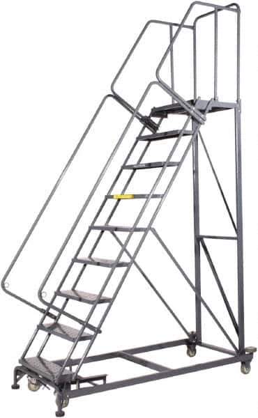 Ballymore - 123" 9 Step Ladder - Rolling Safety Ladder, 600 Lb Capacity, 90" Platform Height, 32" Base Width x 75" Base Depth, Perforated Tread - Industrial Tool & Supply