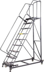 Ballymore - 123" 9 Step Ladder - Rolling Safety Ladder, 600 Lb Capacity, 90" Platform Height, 32" Base Width x 75" Base Depth, Expanded Metal Tread - Industrial Tool & Supply