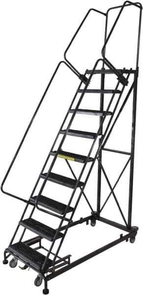 Ballymore - 123" 9 Step Ladder - Rolling Safety Ladder, 600 Lb Capacity, 90" Platform Height, 32" Base Width x 75" Base Depth, Serrated - Industrial Tool & Supply
