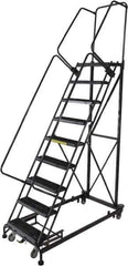 Ballymore - 123" 9 Step Ladder - Rolling Safety Ladder, 600 Lb Capacity, 90" Platform Height, 32" Base Width x 75" Base Depth, Serrated - Industrial Tool & Supply