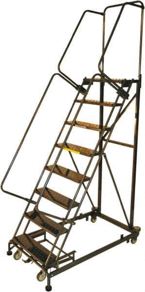 Ballymore - 113" 8 Step Ladder - Rolling Safety Ladder, 600 Lb Capacity, 80" Platform Height, 32" Base Width x 68" Base Depth, Expanded Metal Tread - Industrial Tool & Supply