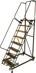 Ballymore - 113" 8 Step Ladder - Rolling Safety Ladder, 600 Lb Capacity, 80" Platform Height, 32" Base Width x 68" Base Depth, Expanded Metal Tread - Industrial Tool & Supply
