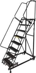 Ballymore - 113" 8 Step Ladder - Rolling Safety Ladder, 600 Lb Capacity, 80" Platform Height, 32" Base Width x 68" Base Depth, Serrated - Industrial Tool & Supply