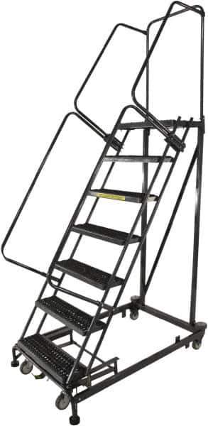 Ballymore - 103" 7 Step Ladder - Rolling Safety Ladder, 600 Lb Capacity, 70" Platform Height, 32" Base Width x 62" Base Depth, Expanded Metal Tread - Industrial Tool & Supply