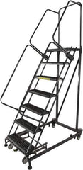Ballymore - 103" 7 Step Ladder - Rolling Safety Ladder, 600 Lb Capacity, 70" Platform Height, 32" Base Width x 62" Base Depth, Perforated Tread - Industrial Tool & Supply