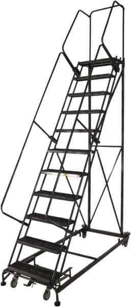 Ballymore - 133" 10 Step Ladder - Rolling Safety Ladder, 600 Lb Capacity, 100" Platform Height, 32" Base Width x 81" Base Depth, Perforated Tread - Industrial Tool & Supply