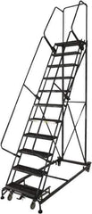 Ballymore - 133" 10 Step Ladder - Rolling Safety Ladder, 600 Lb Capacity, 100" Platform Height, 32" Base Width x 81" Base Depth, Expanded Metal Tread - Industrial Tool & Supply