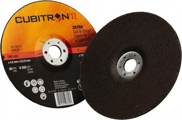 3M - 36 Grit, 7" Wheel Diam, 1/8" Wheel Thickness, 7/8" Arbor Hole, Type 27 Depressed Center Wheel - Ceramic, 8,500 Max RPM - Industrial Tool & Supply