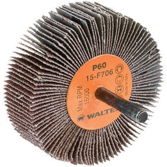 WALTER Surface Technologies - 3" Diam x 1" Face Width, Medium Aluminum Oxide Coated Mounted Flap Wheel - 1/4" Shank Mount, 60 Grit, Cloth Backing, 15,000 Max RPM - Industrial Tool & Supply