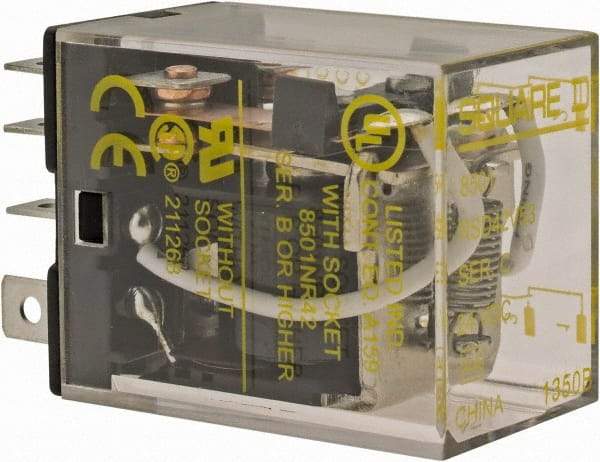 Square D - Electromechanical Plug-in General Purpose Relay - 10 Amp at 240 VAC, DPDT, 24 VDC - Industrial Tool & Supply