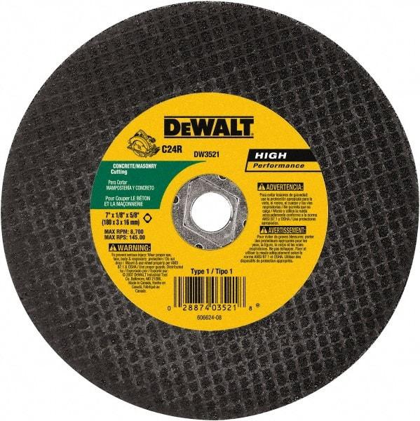 DeWALT - 7" 24 Grit Silicon Carbide Cutoff Wheel - 1/8" Thick, 5/8" Arbor, 8,700 Max RPM, Use with Angle Grinders - Industrial Tool & Supply