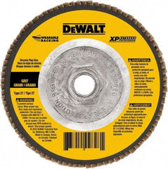 DeWALT - 60 Grit, 4-1/2" Disc Diam, 5/8-11 Center Hole, Type 27 Zirconia Alumina Flap Disc - 13,300 Max RPM, Cloth Backing, Arbor Attaching System, Coated - Industrial Tool & Supply