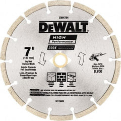 DeWALT - 7" Diam, 5/8 & 7/8" Arbor Hole Diam, Wet & Dry Cut Saw Blade - Diamond Matrix, Standard Round Arbor - Industrial Tool & Supply