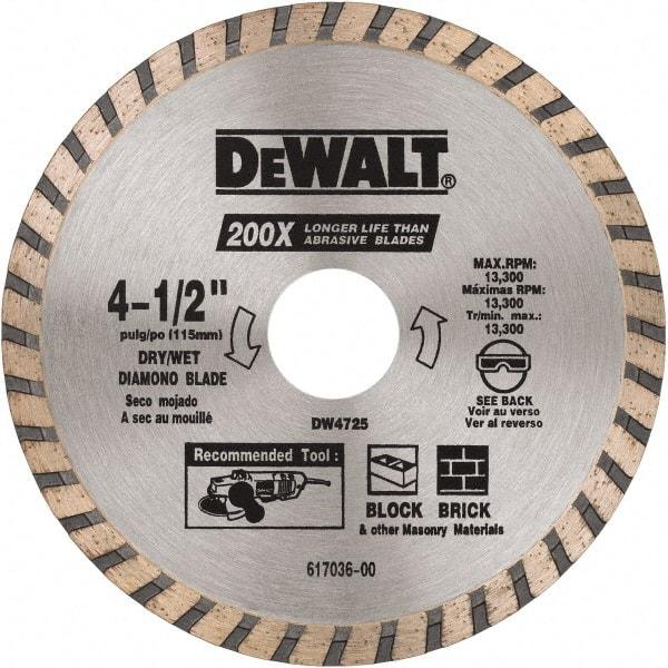 DeWALT - 4-1/2" Diam, 5/8 & 7/8" Arbor Hole Diam, Wet & Dry Cut Saw Blade - Diamond Matrix, Standard Round Arbor - Industrial Tool & Supply