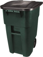 Rubbermaid - 50 Gal Green Square Trash Can - Polyethylene, 36-1/2" High x 28-1/2" Long x 23.38" Wide - Industrial Tool & Supply