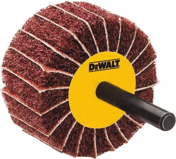 DeWALT - 3" Diam x 1-3/4" Face Width, Fine Aluminum Oxide Coated Mounted Flap Wheel - 1/4" Shank Mount, 100 Grit, Interleaf, Cloth Backing, 25,000 Max RPM - Industrial Tool & Supply
