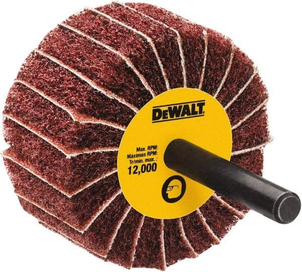 DeWALT - 3" Diam x 1-3/4" Face Width, Medium Aluminum Oxide Coated Mounted Flap Wheel - 1/4" Shank Mount, 60 Grit, Interleaf, Cloth Backing, 25,000 Max RPM - Industrial Tool & Supply