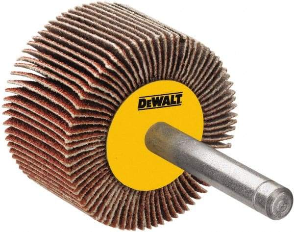 DeWALT - 2" Diam x 3/4" Face Width, Fine Aluminum Oxide Coated Mounted Flap Wheel - 1/4" Shank Mount, 120 Grit, Cloth Backing, 25,000 Max RPM - Industrial Tool & Supply