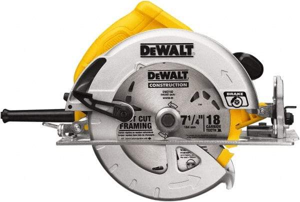 DeWALT - 15 Amps, 7-1/4" Blade Diam, 5,200 RPM, Electric Circular Saw - 120 Volts, 5/8" Arbor Hole, Right Blade - Industrial Tool & Supply