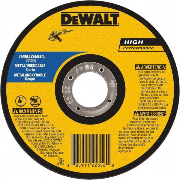 DeWALT - 7" 60 Grit Aluminum Oxide Cutoff Wheel - 0.045" Thick, 7/8" Arbor, 8,700 Max RPM, Use with Angle Grinders - Industrial Tool & Supply