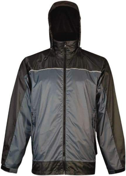 Viking - Size S, Charcoal & Blue, Rain, Wind Resistant Rain Jacket - 37" Chest, 3 Pockets, Attached Hood - Industrial Tool & Supply