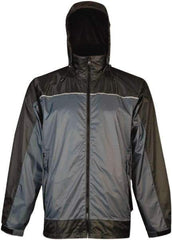 Viking - Size L, Charcoal & Blue, Rain, Wind Resistant Rain Jacket - 43" Chest, 3 Pockets, Attached Hood - Industrial Tool & Supply