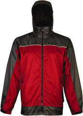 Viking - Size M, Red & Charcoal, Rain, Wind Resistant Rain Jacket - 40" Chest, 3 Pockets, Attached Hood - Industrial Tool & Supply