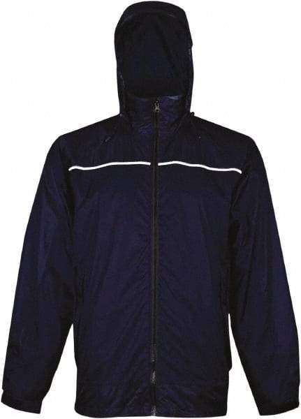 Viking - Size L, Navy, Rain, Wind Resistant Rain Jacket - 43" Chest, 3 Pockets, Attached Hood - Industrial Tool & Supply