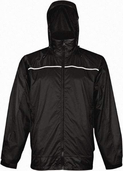 Viking - Size M, Black, Rain, Wind Resistant Rain Jacket - 40" Chest, 3 Pockets, Attached Hood - Industrial Tool & Supply