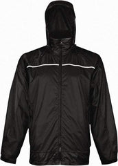 Viking - Size L, Black, Rain, Wind Resistant Rain Jacket - 43" Chest, 3 Pockets, Attached Hood - Industrial Tool & Supply