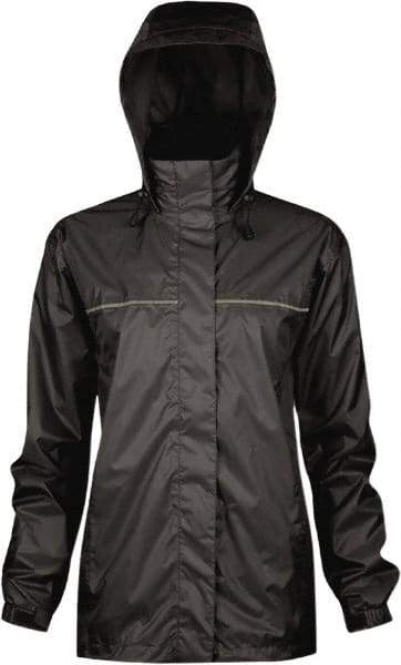 Viking - Size L, Black, Rain, Wind Resistant Rain Jacket - 43" Chest, 3 Pockets, Attached Hood - Industrial Tool & Supply
