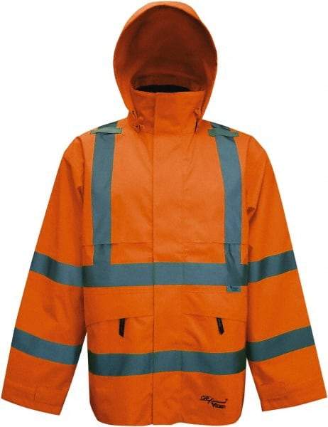 Viking - Size S, High Visibility Orange, Rain, Wind Resistant Jacket - 37" Chest, 4 Pockets, Detachable Hood - Industrial Tool & Supply