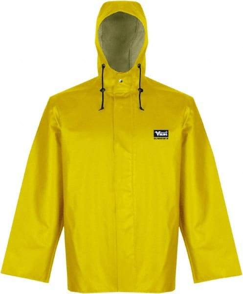 Viking - Size XL, Yellow, Rain, Chemical, Wind Resistant Jacket - 47" Chest, Detachable Hood - Industrial Tool & Supply