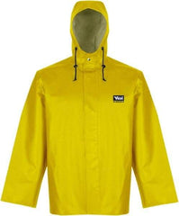 Viking - Size 3XL, Yellow, Rain, Chemical, Wind Resistant Jacket - 55" Chest, Detachable Hood - Industrial Tool & Supply