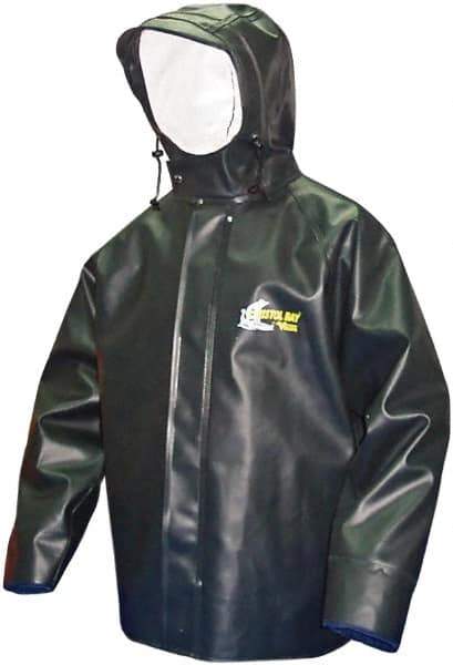 Viking - Size S, Green, Rain, Chemical, Wind Resistant Jacket - 37" Chest, Attached Hood - Industrial Tool & Supply