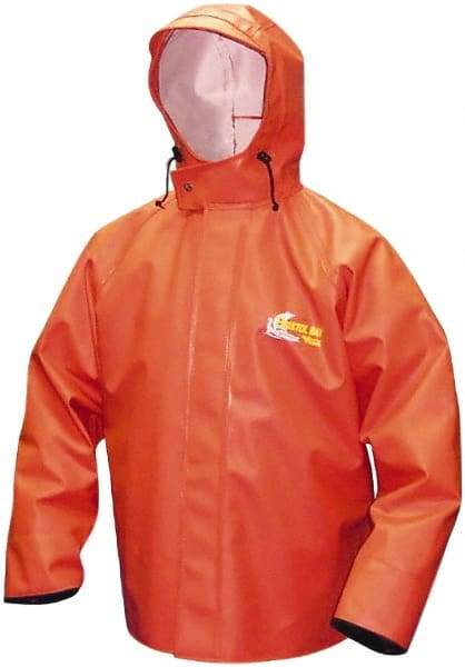 Viking - Size XL, Orange, Rain, Chemical, Wind Resistant Jacket - 47" Chest, Attached Hood - Industrial Tool & Supply