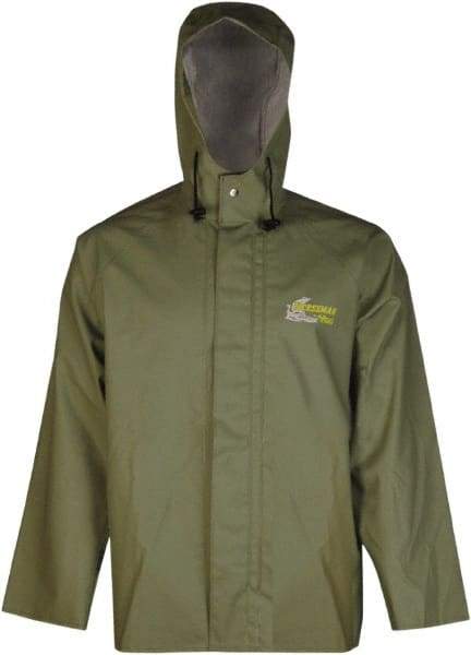 Viking - Size XL, Green, Chemical, Rain, Wind Resistant Jacket - 47" Chest, Attached Hood - Industrial Tool & Supply