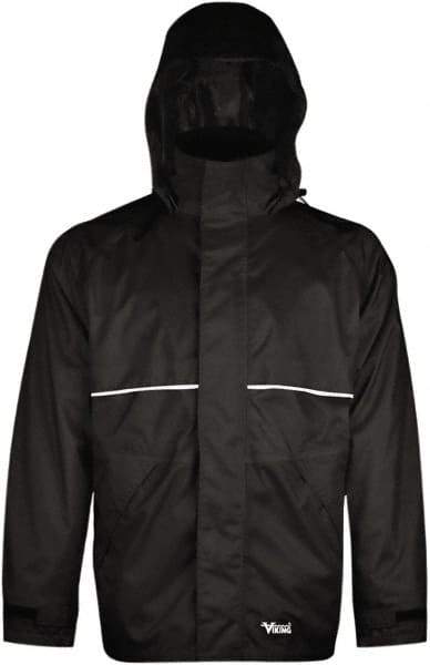 Viking - Size S, Black, Rain, Wind Resistant Jacket - 37" Chest, 3 Pockets, Detachable Hood - Industrial Tool & Supply