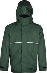 Viking - Size L, Green, Rain, Wind Resistant Jacket - 43" Chest, 3 Pockets, Detachable Hood - Industrial Tool & Supply