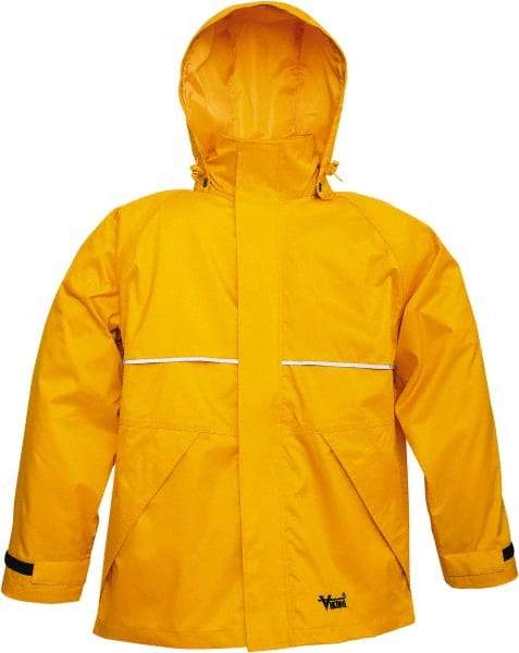 Viking - Size S, Yellow, Rain, Wind Resistant Jacket - 37" Chest, 3 Pockets, Detachable Hood - Industrial Tool & Supply