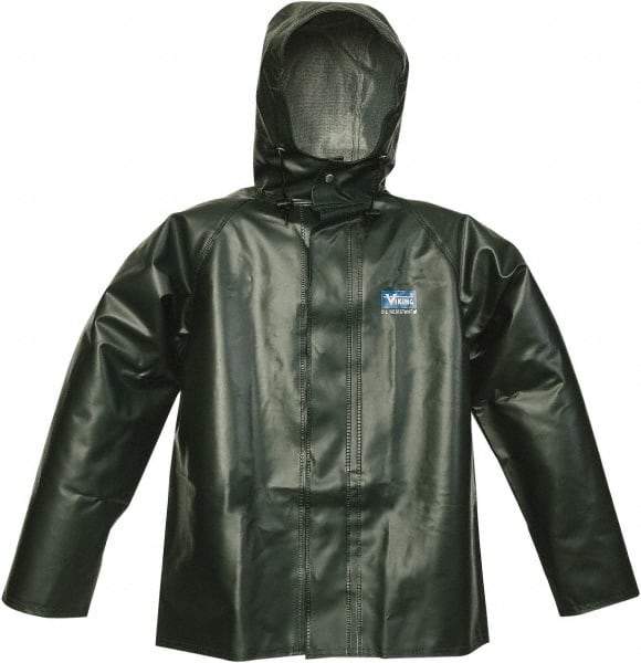 Viking - Size XL, Green, Chemical, Rain, Wind Resistant Jacket - 47" Chest, Detachable Hood - Industrial Tool & Supply