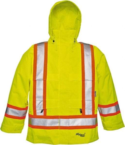 Viking - Size S, High Visibility Lime, Rain, Wind Resistant Jacket - 37" Chest, Detachable Hood - Industrial Tool & Supply