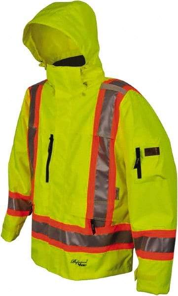 Viking - Size L, High Visibility Lime, Rain, Wind Resistant Jacket - 43" Chest, 4 Pockets, Detachable Hood - Industrial Tool & Supply